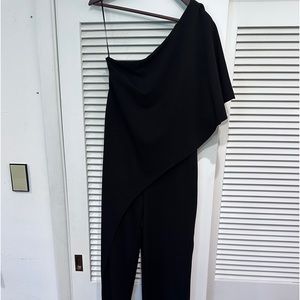 ADRIANNA PAPELL Draped One-Shoulder Jumpsuit Black a women’s 8.